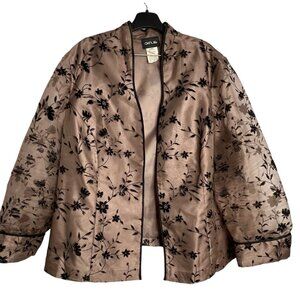 Onyx Nite Floral Embroidered Open Front Jacket Plus Size 26 Brown  Black Elegant